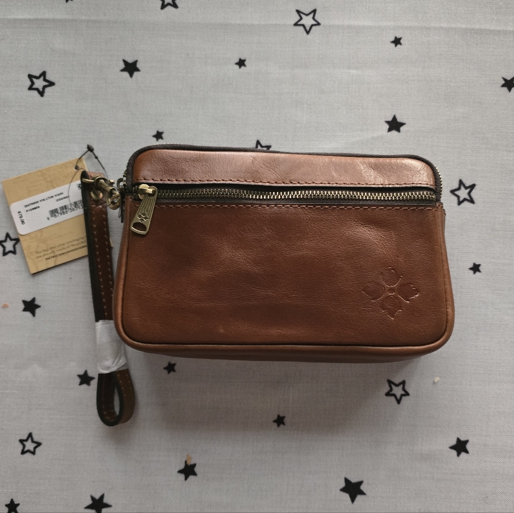 Patricia Nash Viani Wristlet - Vintage Distressed Leather — Cognac
